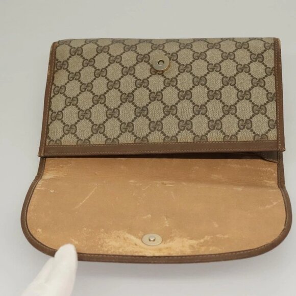 GUCCI GG Supreme Web Sherry Line Clutch Bag PVC Beige Gold 89 01 030 Auth BA4284 - Picture 15 of 16